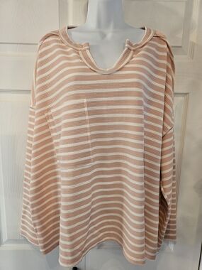 Striped Knit Pullover Top - Blush/White